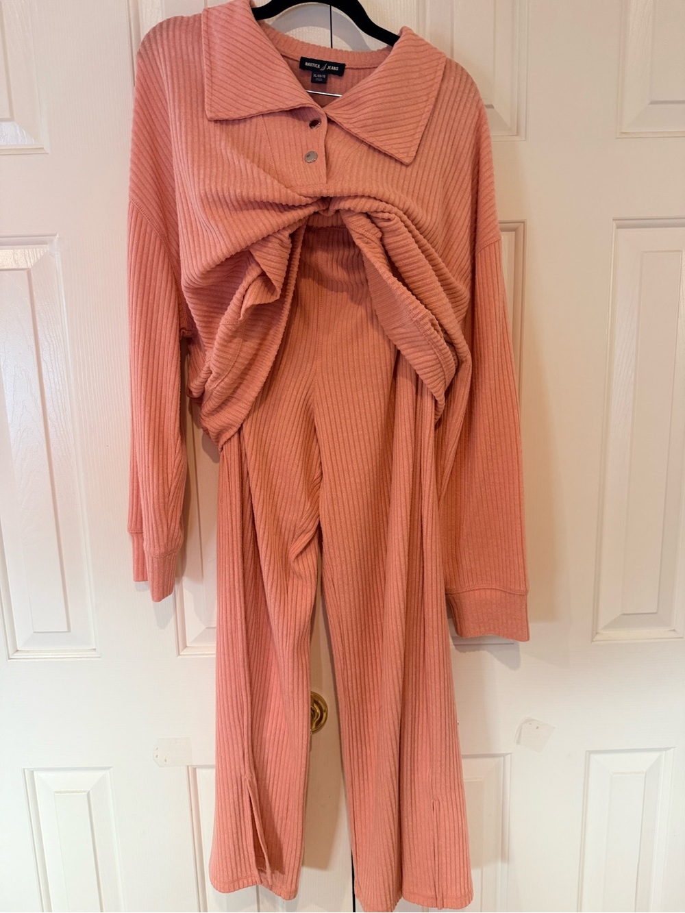 Nautica 2-Piece Top & Wide-Leg Ribbed Pants with Pockets in Dusty Rose